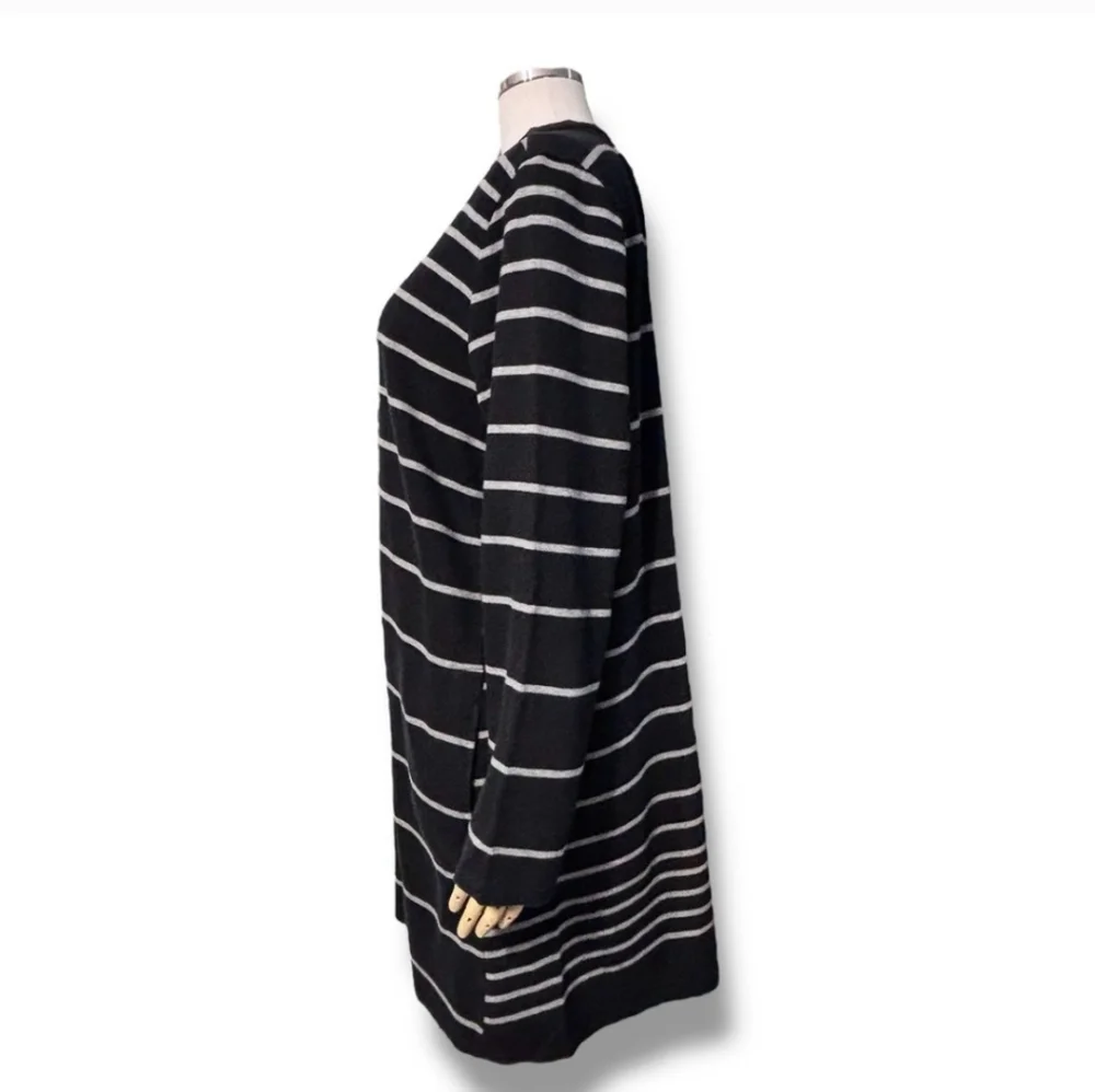 J. JILL Brushed French Terry Crew Neck Dress Black with Grey Stripes